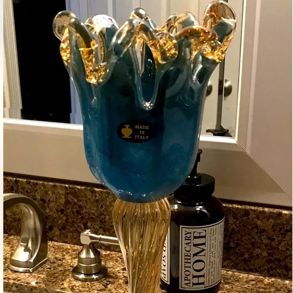 Beautiful Murano Turquoise Crystal Glass Table Candle Holder